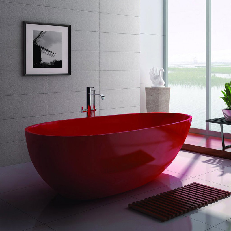 ADM Bathroom 73'' x 33'' Freestanding Soaking Stone Bathtub Wayfair